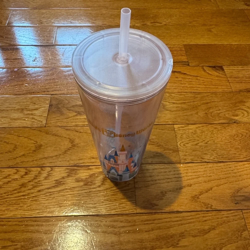 Starbucks Clear Pink Tumbler with Gold Logo and Castle Accent